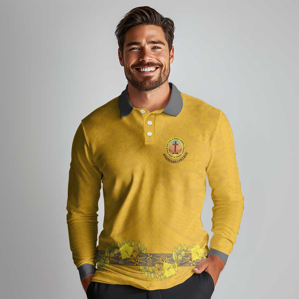 Tonga Anastasis College Long Sleeve Polo Shirt Tongan Ngatu Kupesi Pattern LT05 - Polynesian Pride