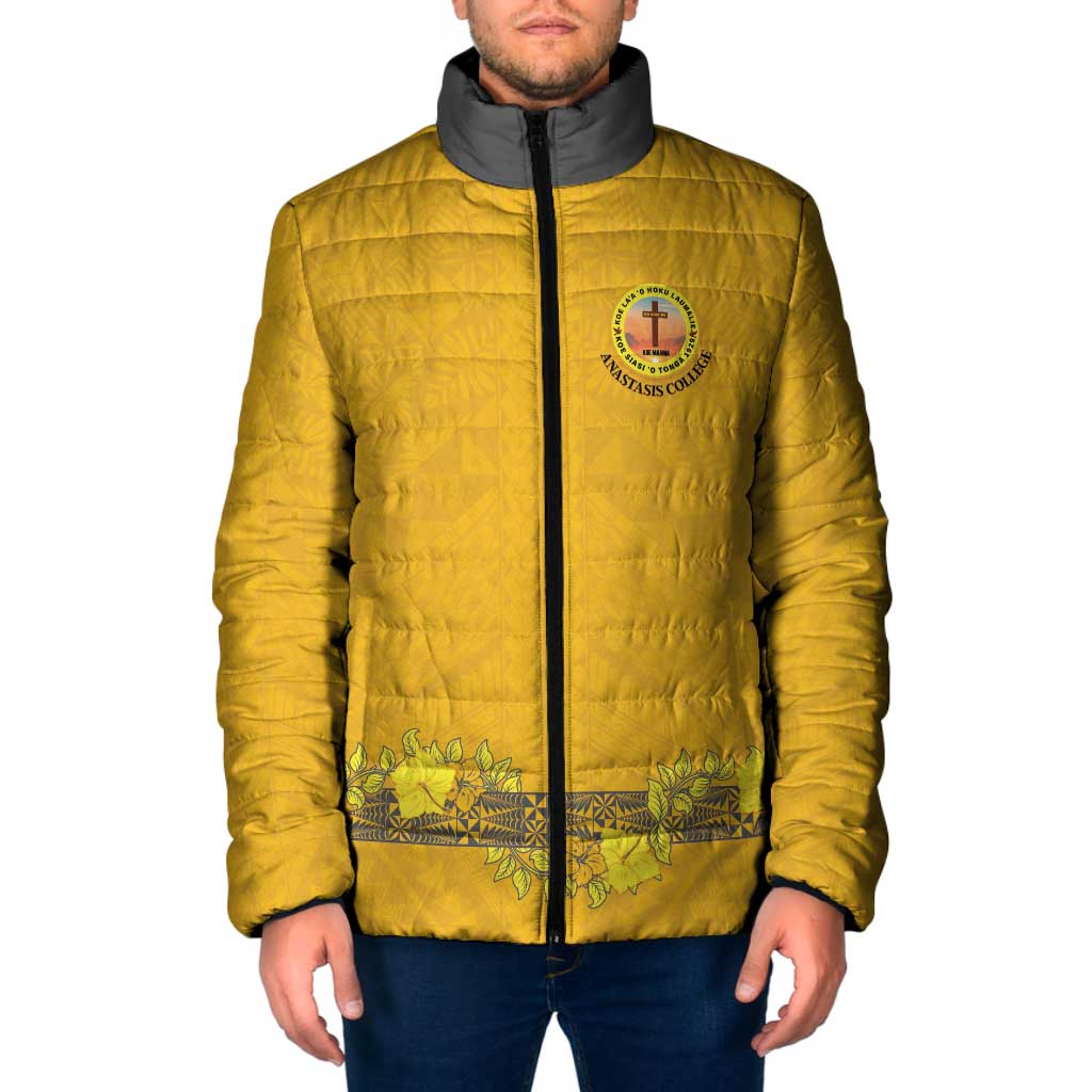 Tonga Anastasis College Padded Jacket Tongan Ngatu Kupesi Pattern LT05 Men Yellow - Polynesian Pride