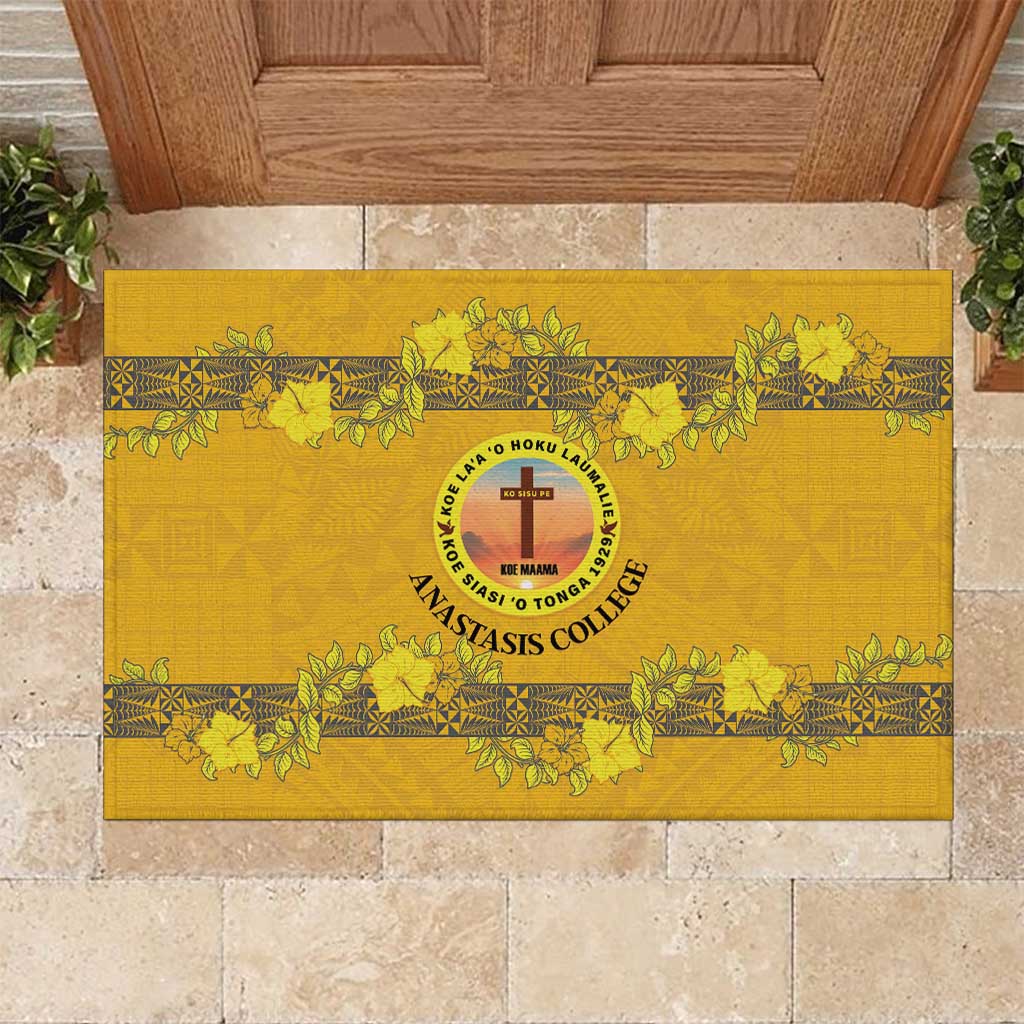 Tonga Anastasis College Rubber Doormat Tongan Ngatu Kupesi Pattern LT05 Yellow - Polynesian Pride
