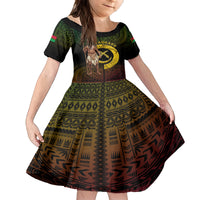 Personalised Vanuatu Custom Chiefs Day Kid Short Sleeve Dress Pig Tusk Simple Style LT05 KID Black - Polynesian Pride
