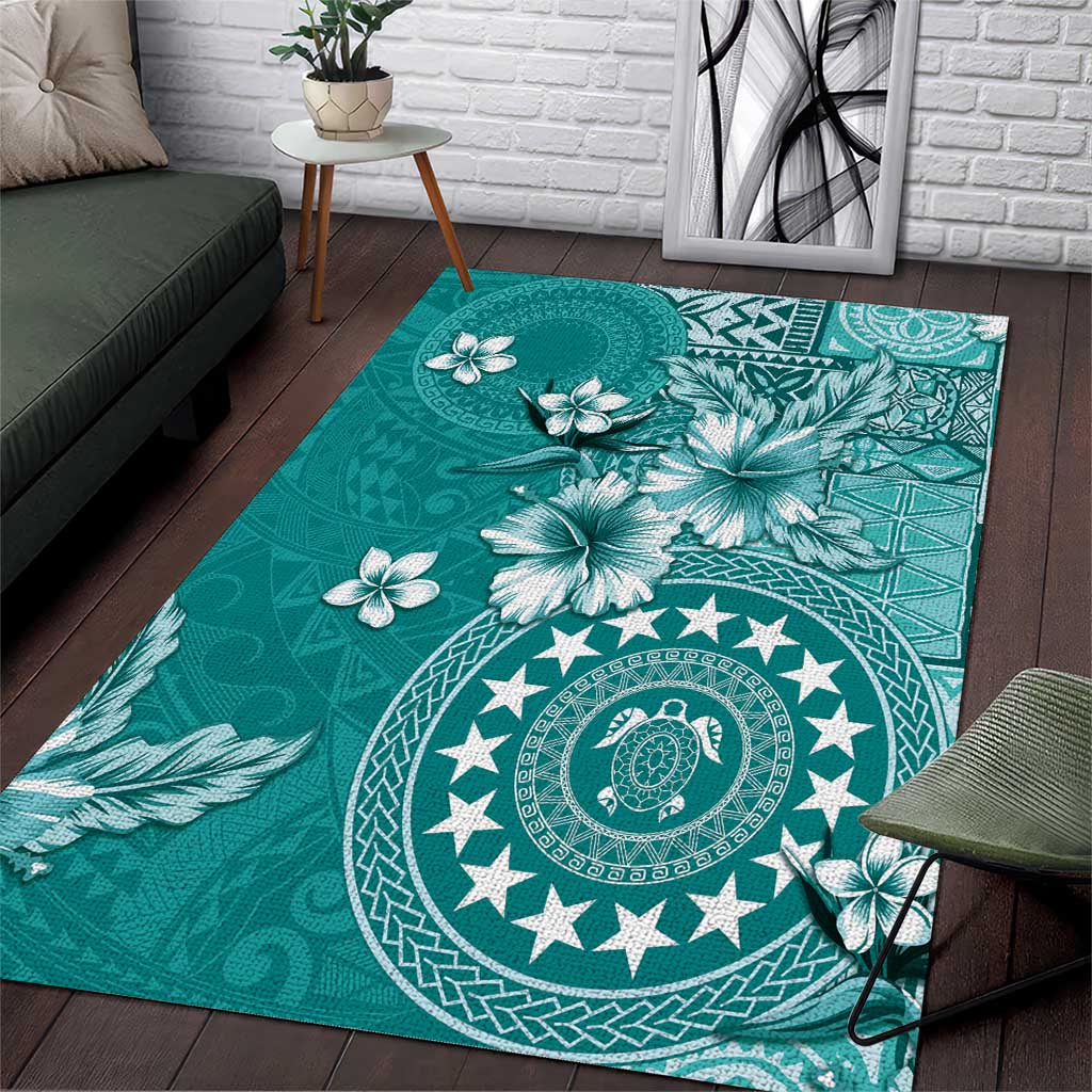Cook Islands Area Rug Teal Hibiscus And Stars LT05 Teal - Polynesian Pride
