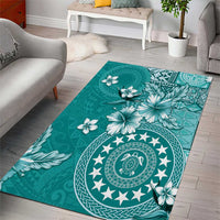 Cook Islands Area Rug Teal Hibiscus And Stars LT05 - Polynesian Pride