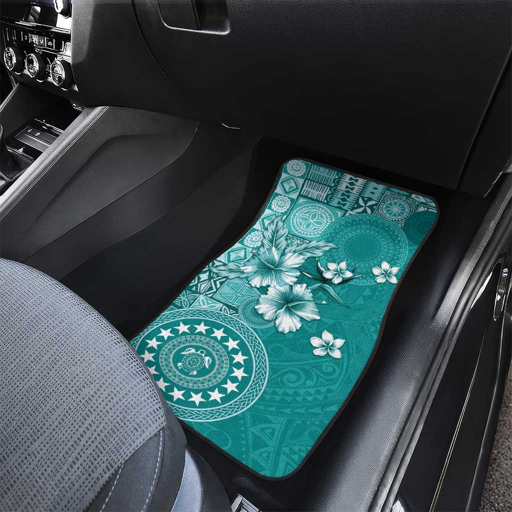 Cook Islands Car Mats Teal Hibiscus And Stars LT05 - Polynesian Pride