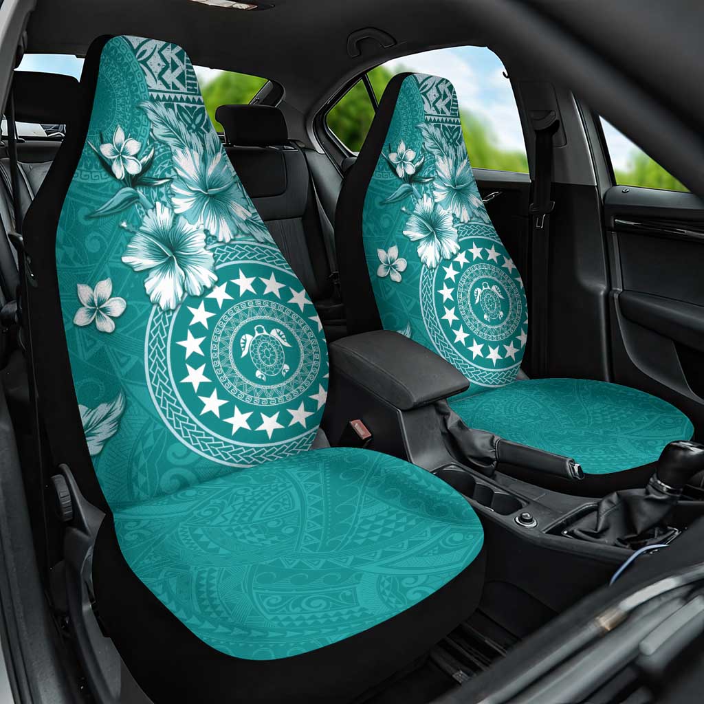 Cook Islands Car Seat Cover Teal Hibiscus And Stars LT05 One Size Teal - Polynesian Pride