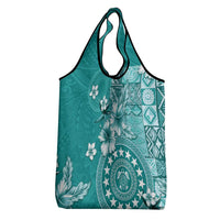 Cook Islands Grocery Bag Teal Hibiscus And Stars LT05 - Polynesian Pride