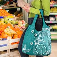 Cook Islands Grocery Bag Teal Hibiscus And Stars LT05 - Polynesian Pride