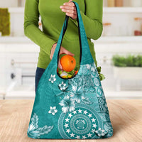 Cook Islands Grocery Bag Teal Hibiscus And Stars LT05 - Polynesian Pride