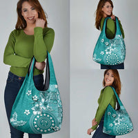 Cook Islands Grocery Bag Teal Hibiscus And Stars LT05 - Polynesian Pride
