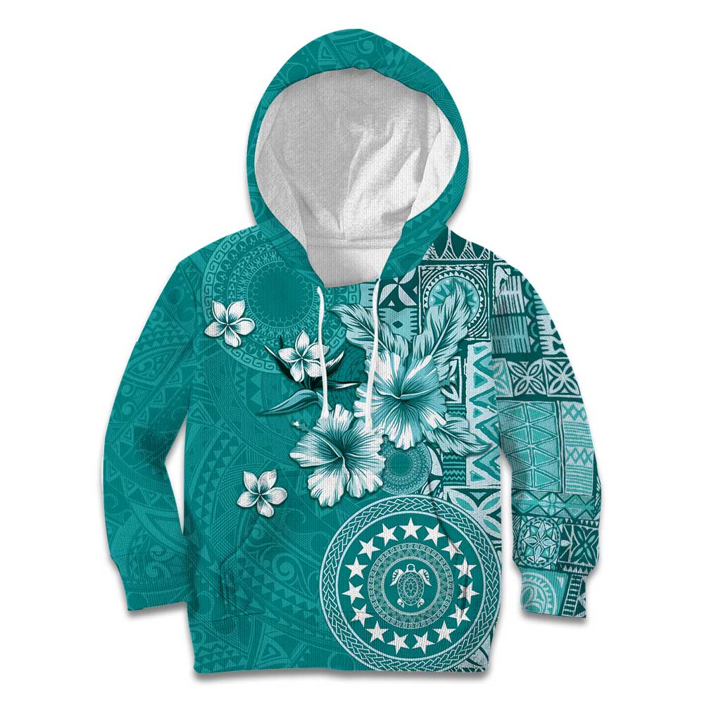 Cook Islands Kid Hoodie Teal Hibiscus And Stars LT05 Hoodie Teal - Polynesian Pride
