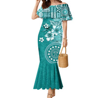 Cook Islands Mermaid Dress Teal Hibiscus And Stars LT05 Women Teal - Polynesian Pride