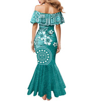 Cook Islands Mermaid Dress Teal Hibiscus And Stars LT05 - Polynesian Pride