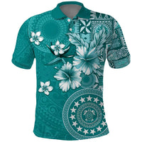Cook Islands Polo Shirt Teal Hibiscus And Stars LT05 Teal - Polynesian Pride