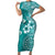 Cook Islands Short Sleeve Bodycon Dress Teal Hibiscus And Stars