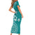 Cook Islands Short Sleeve Bodycon Dress Teal Hibiscus And Stars