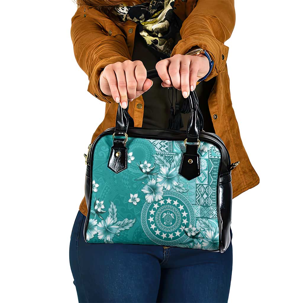 Cook Islands Shoulder Handbag Teal Hibiscus And Stars LT05 One Size Teal - Polynesian Pride