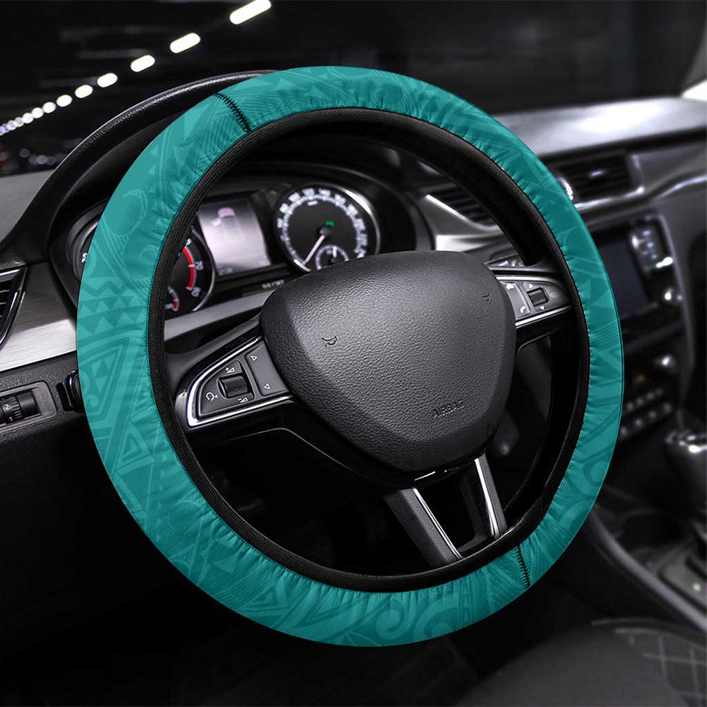 Cook Islands Steering Wheel Cover Teal Hibiscus And Stars