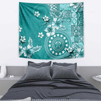 Cook Islands Tapestry Teal Hibiscus And Stars LT05 - Polynesian Pride