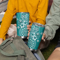 Cook Islands Tumbler Cup Teal Hibiscus And Stars LT05 - Polynesian Pride