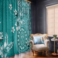 Cook Islands Window Curtain Teal Hibiscus And Stars LT05 - Polynesian Pride