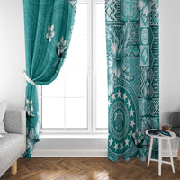 Cook Islands Window Curtain Teal Hibiscus And Stars LT05 - Polynesian Pride
