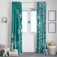 Cook Islands Window Curtain Teal Hibiscus And Stars LT05 - Polynesian Pride