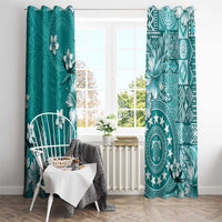 Cook Islands Window Curtain Teal Hibiscus And Stars LT05 - Polynesian Pride