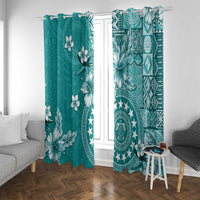 Cook Islands Window Curtain Teal Hibiscus And Stars LT05 With Grommets Teal - Polynesian Pride