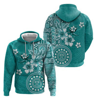 Cook Islands Zip Hoodie Teal Hibiscus And Stars LT05 - Polynesian Pride