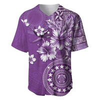 Cook Islands Baseball Jersey Purple Hibiscus And Stars LT05 Purple - Polynesian Pride