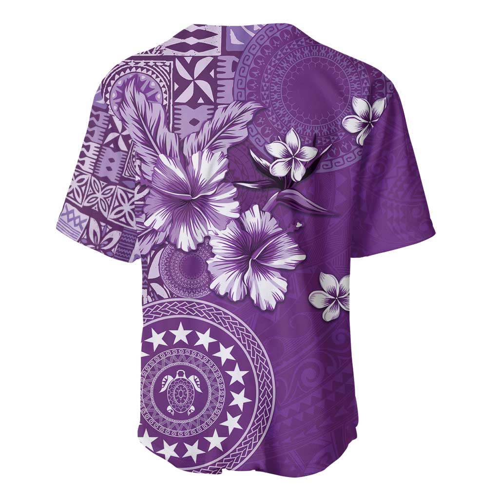 Cook Islands Baseball Jersey Purple Hibiscus And Stars LT05 - Polynesian Pride