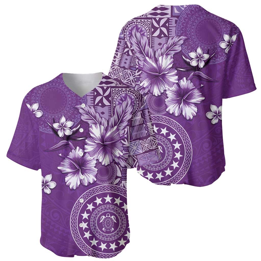 Cook Islands Baseball Jersey Purple Hibiscus And Stars LT05 - Polynesian Pride