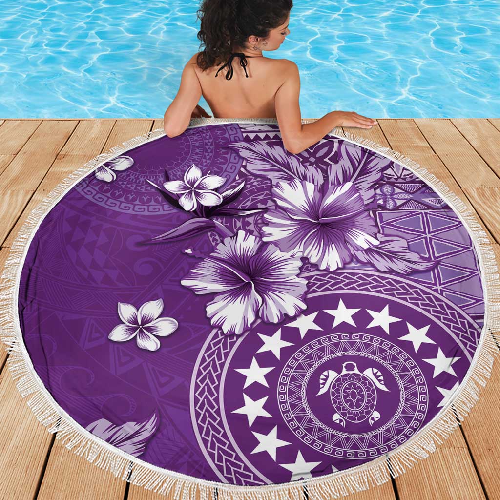 Cook Islands Beach Blanket Purple Hibiscus And Stars LT05 - Polynesian Pride
