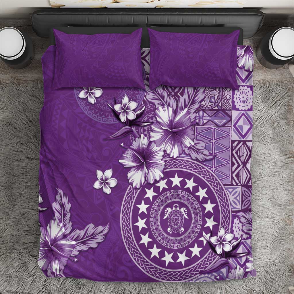 Cook Islands Bedding Set Purple Hibiscus And Stars LT05 Purple - Polynesian Pride