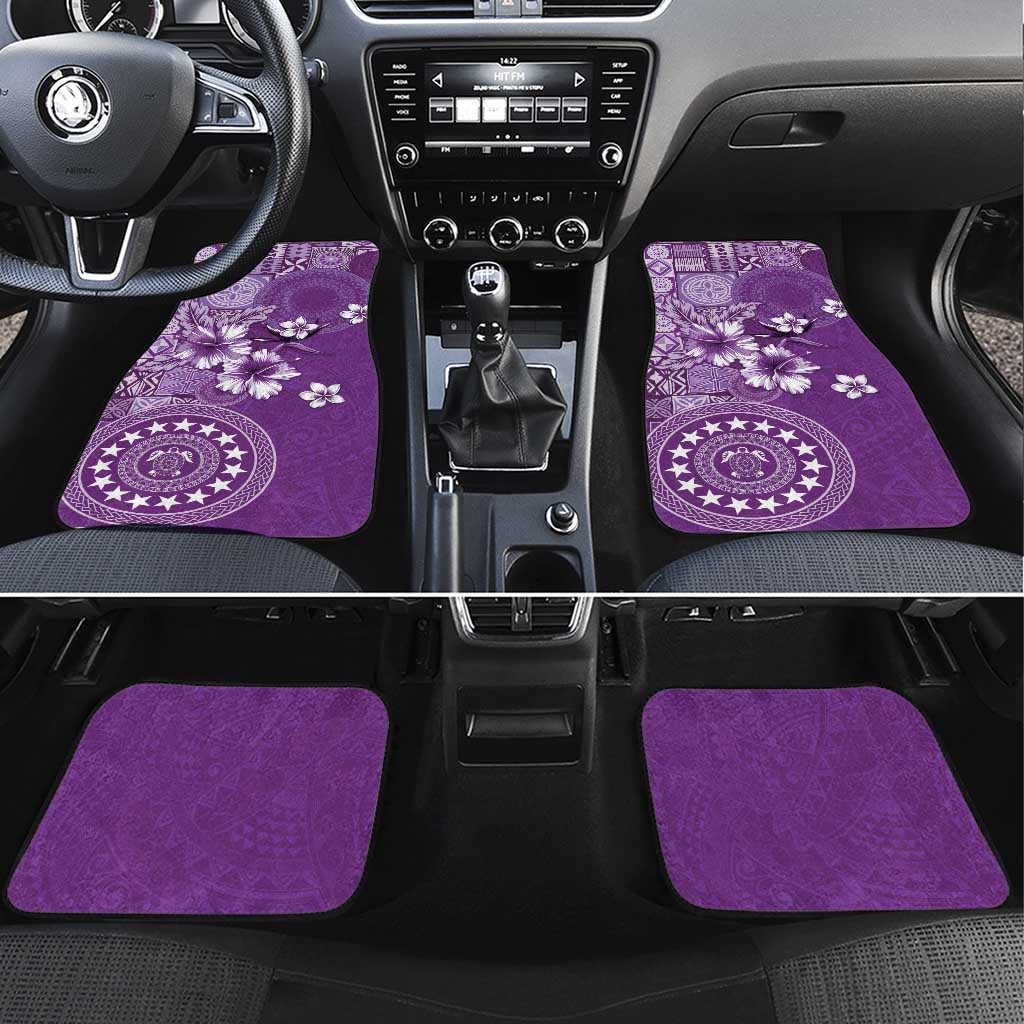 Cook Islands Car Mats Purple Hibiscus And Stars LT05 Set 4pcs Purple - Polynesian Pride