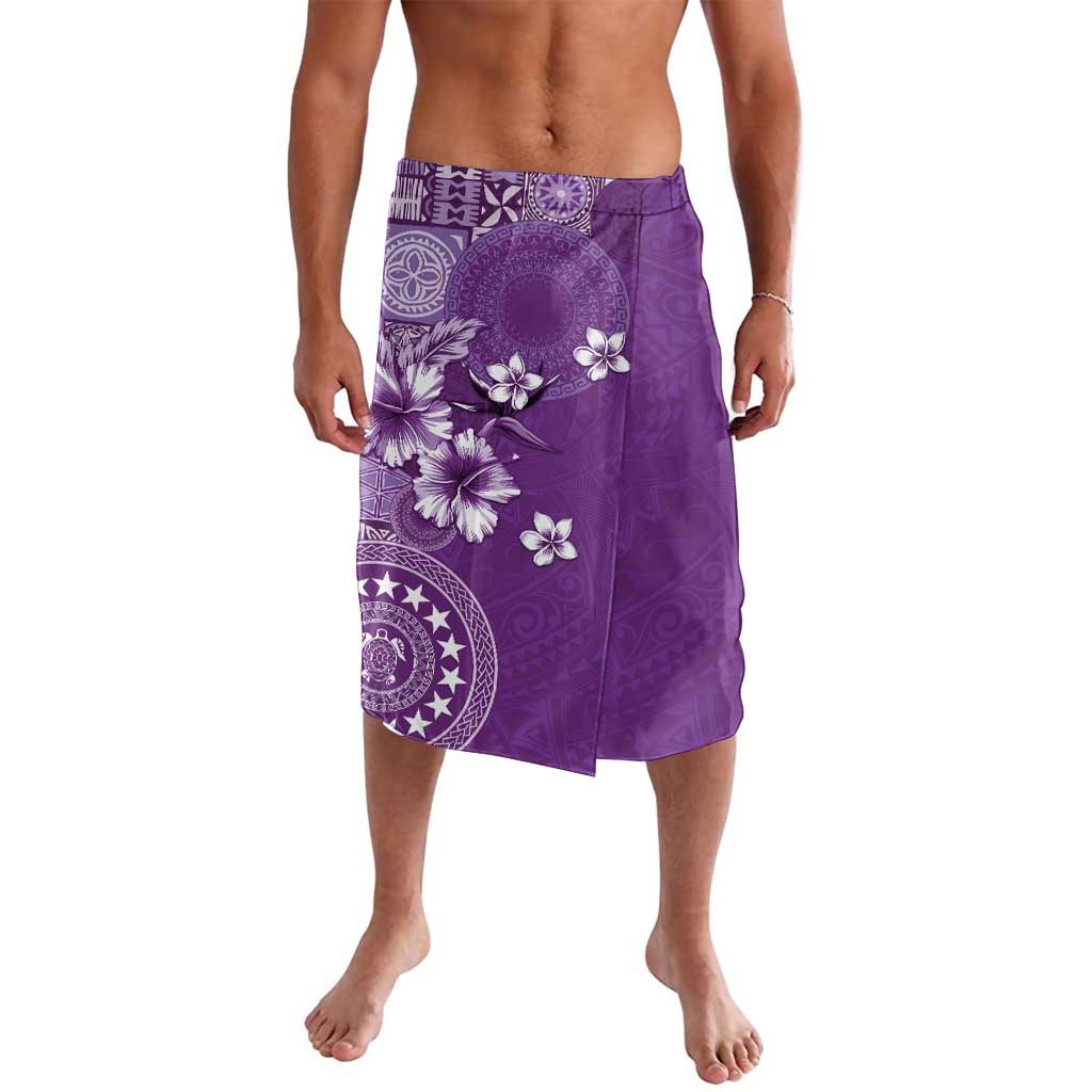 Cook Islands Lavalava Purple Hibiscus And Stars LT05 Purple - Polynesian Pride