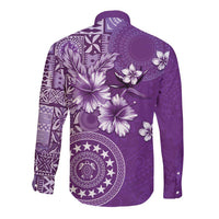 Cook Islands Long Sleeve Button Shirt Purple Hibiscus And Stars LT05 - Polynesian Pride