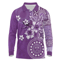 Cook Islands Long Sleeve Polo Shirt Purple Hibiscus And Stars LT05 Purple - Polynesian Pride