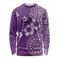 Cook Islands Long Sleeve Shirt Purple Hibiscus And Stars LT05 Unisex Purple - Polynesian Pride