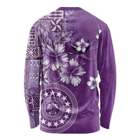 Cook Islands Long Sleeve Shirt Purple Hibiscus And Stars LT05 - Polynesian Pride