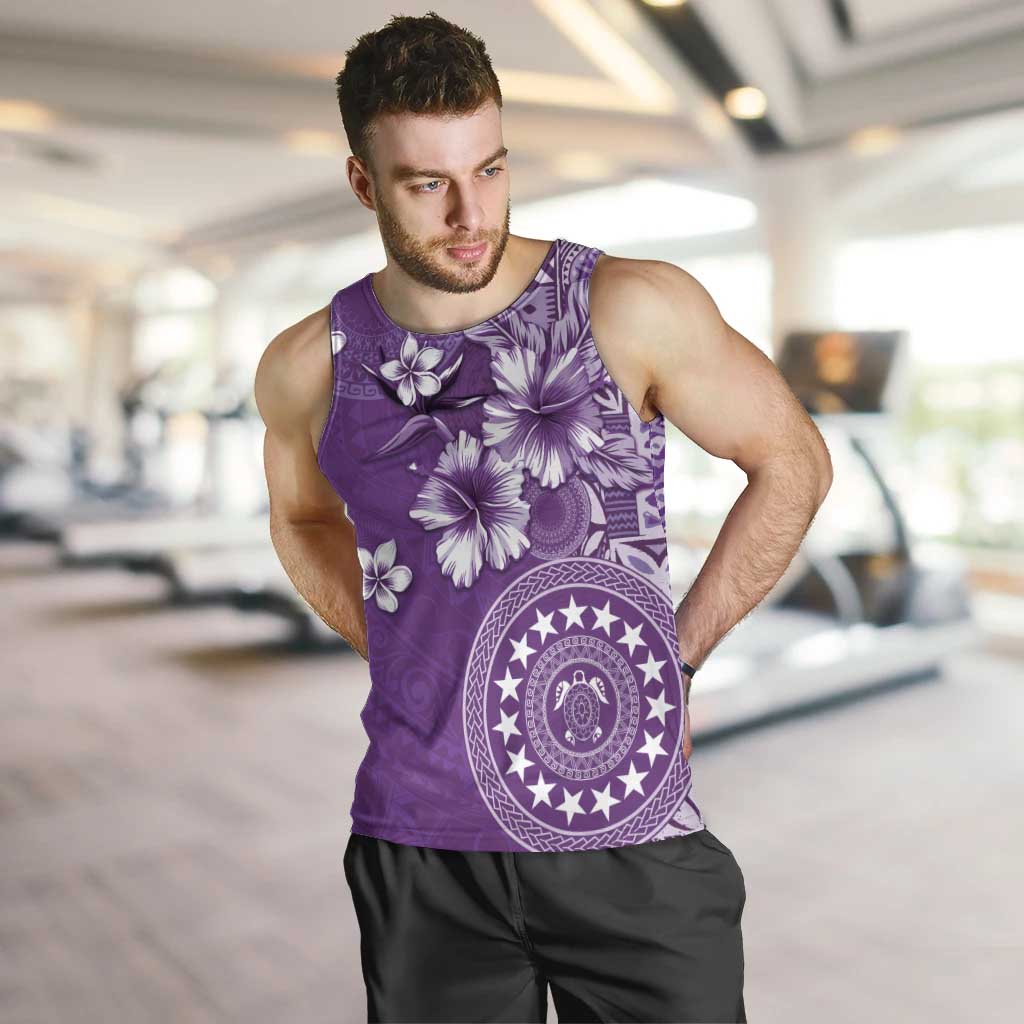 Cook Islands Men Tank Top Purple Hibiscus And Stars LT05 Purple - Polynesian Pride