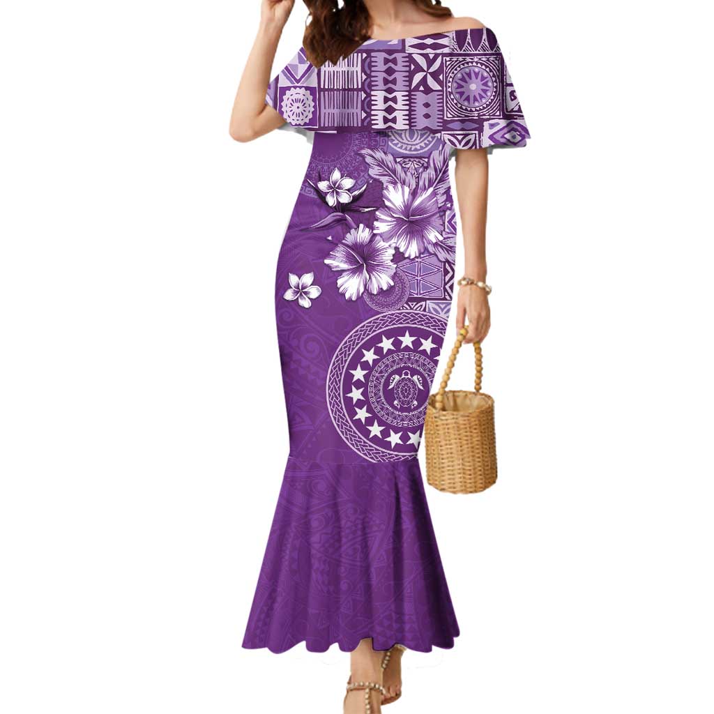 Cook Islands Mermaid Dress Purple Hibiscus And Stars LT05 Women Purple - Polynesian Pride