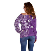 Cook Islands Off Shoulder Sweater Purple Hibiscus And Stars LT05 - Polynesian Pride