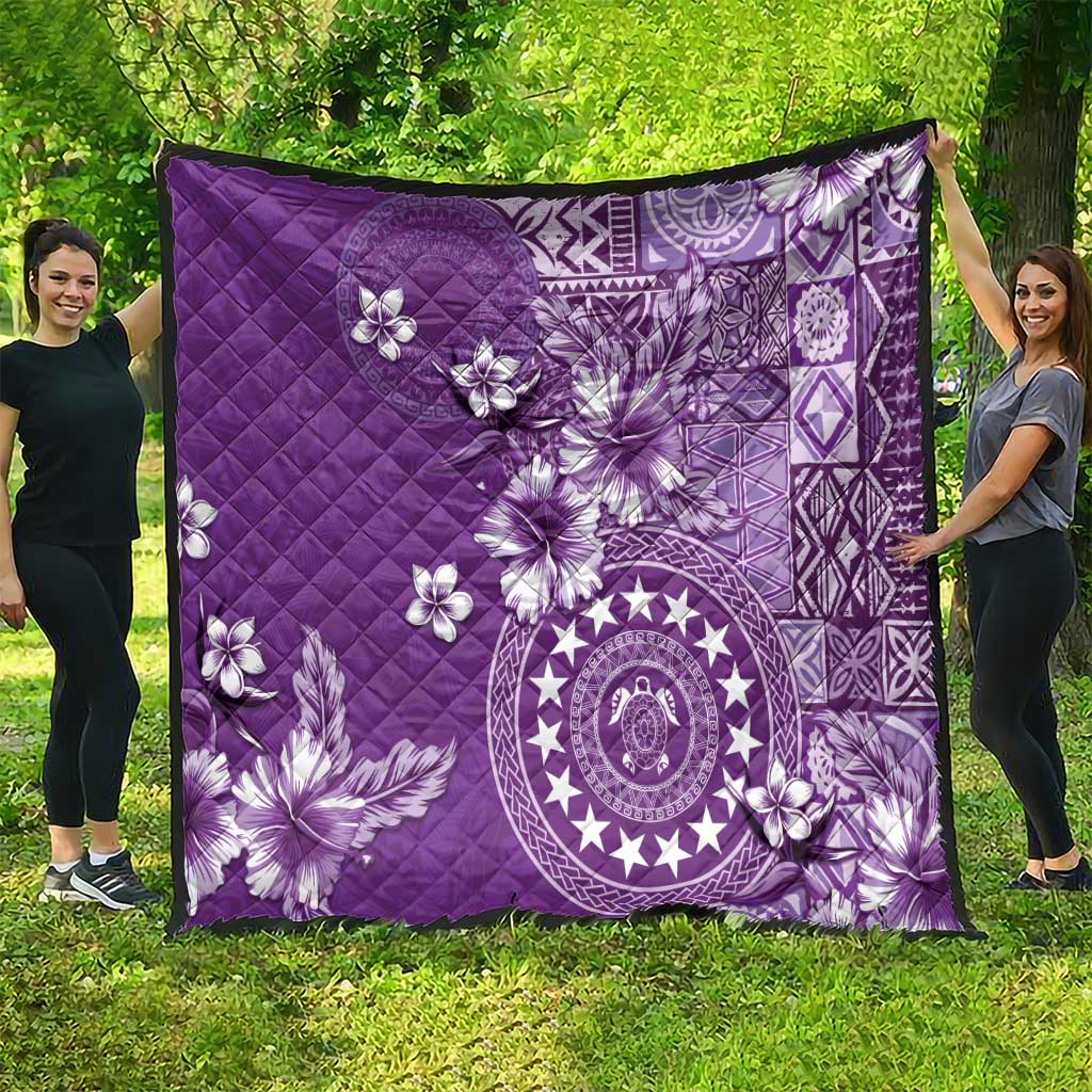 Cook Islands Quilt Purple Hibiscus And Stars LT05 - Polynesian Pride