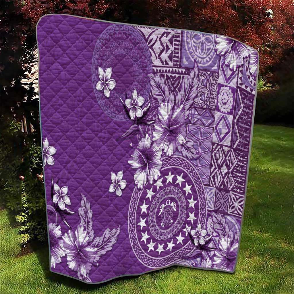 Cook Islands Quilt Purple Hibiscus And Stars LT05 - Polynesian Pride