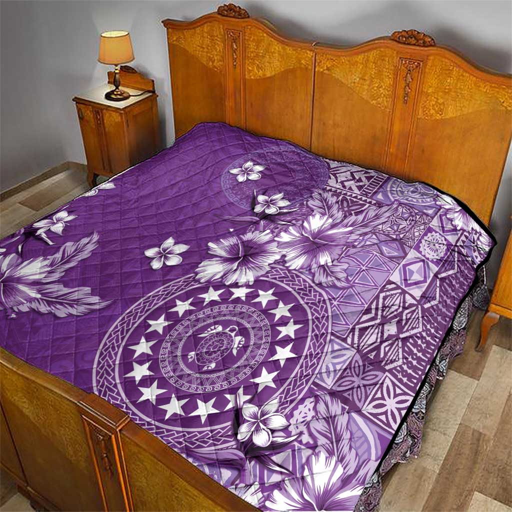 Cook Islands Quilt Purple Hibiscus And Stars LT05 - Polynesian Pride