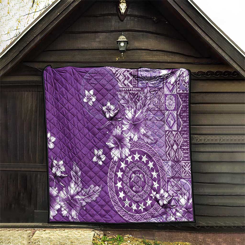 Cook Islands Quilt Purple Hibiscus And Stars LT05 - Polynesian Pride