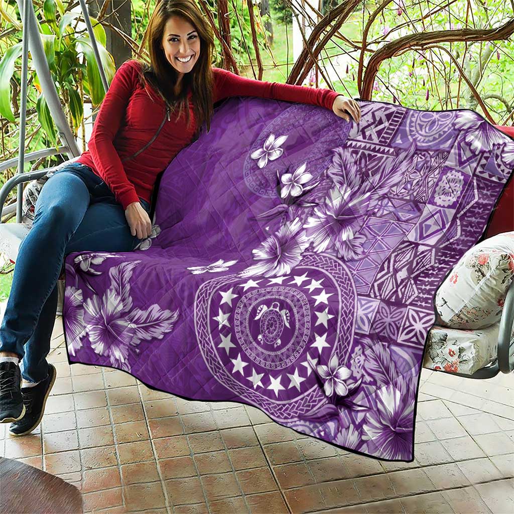 Cook Islands Quilt Purple Hibiscus And Stars LT05 - Polynesian Pride