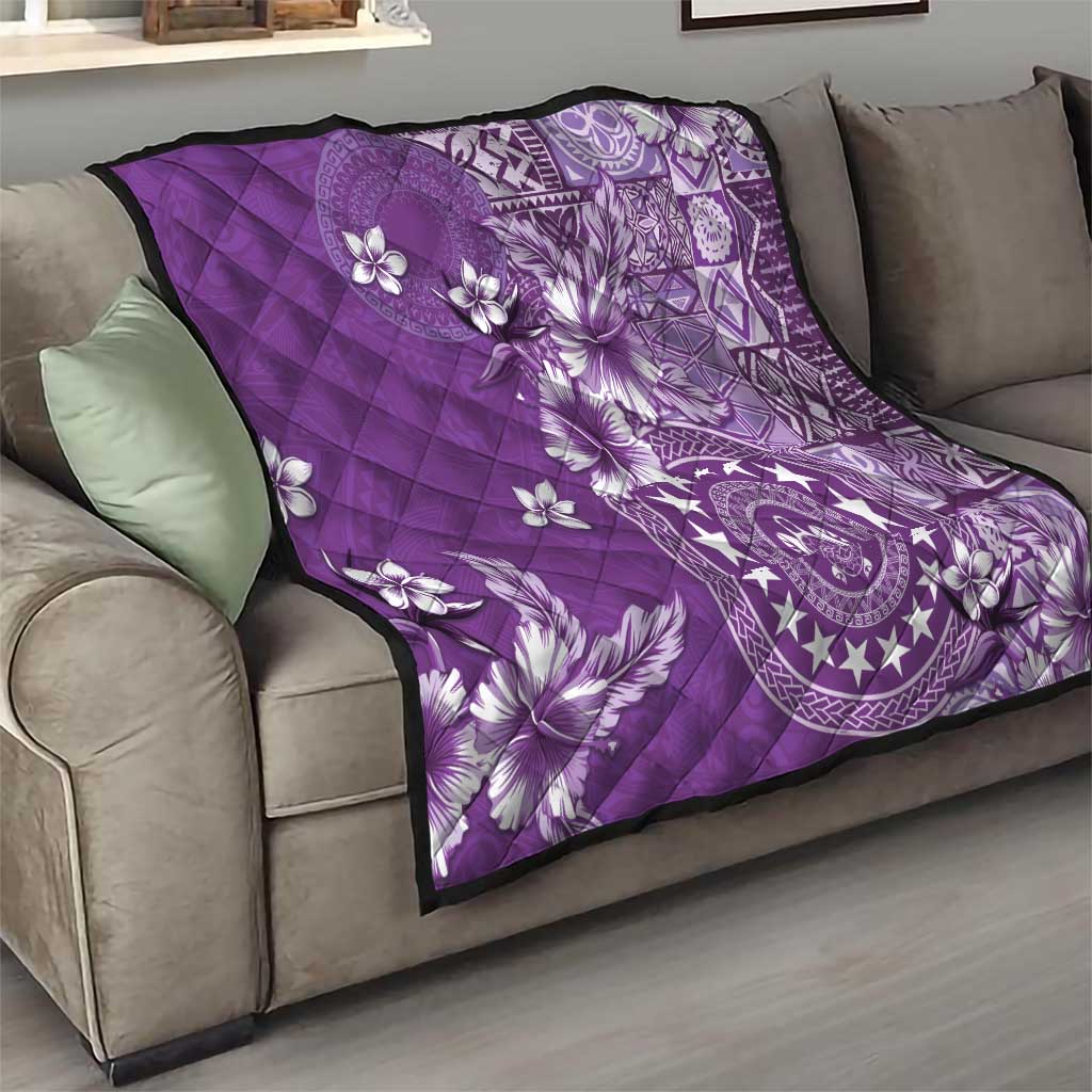 Cook Islands Quilt Purple Hibiscus And Stars LT05 - Polynesian Pride