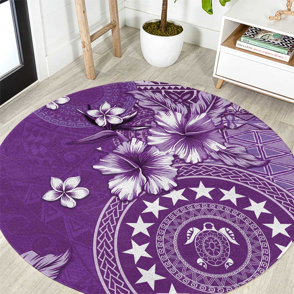 Cook Islands Round Carpet Purple Hibiscus And Stars LT05 Purple - Polynesian Pride