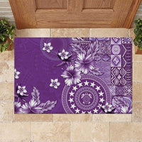 Cook Islands Rubber Doormat Purple Hibiscus And Stars LT05 Purple - Polynesian Pride
